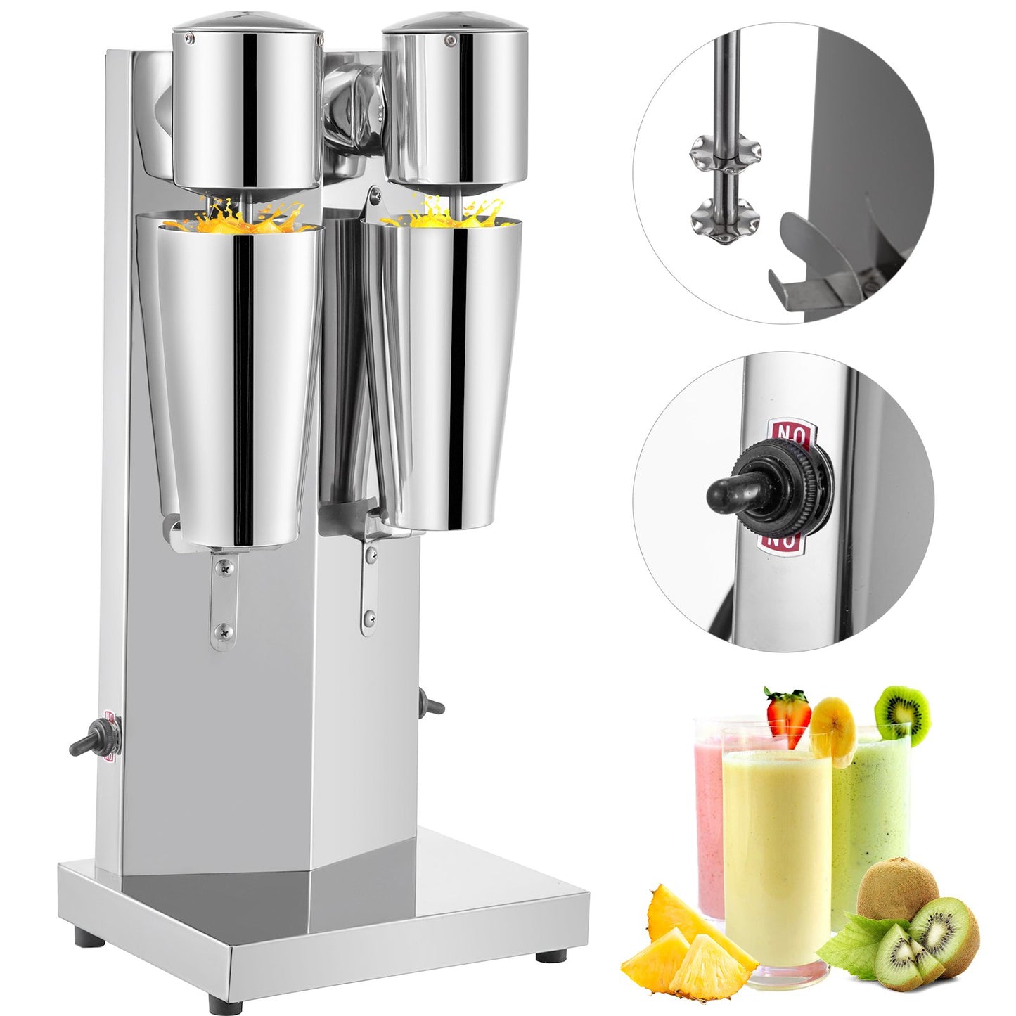 Stainless Steel Electric Milkshake Maker Kit - 180W, Double Head, 2 Speed, 800ml Cup, Silver