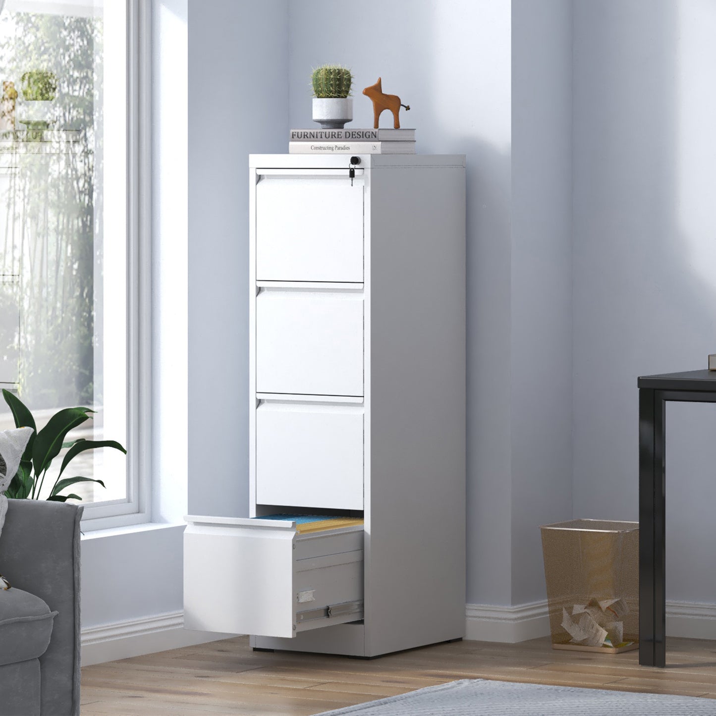 4 Drawer Metal Vertical File Cabinet With Lock Office Home Steel For