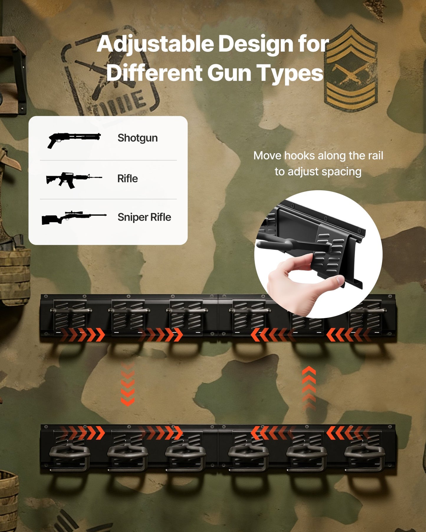 Heavy Duty Steel Wall Mount Gun Rack - Holds 8 Long Guns, Black