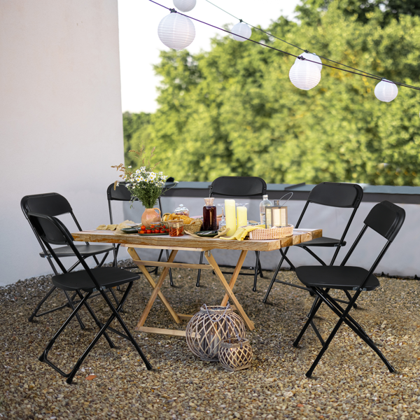 6-Pack Folding Plastic Garden Chairs - Heavy-Duty, Black