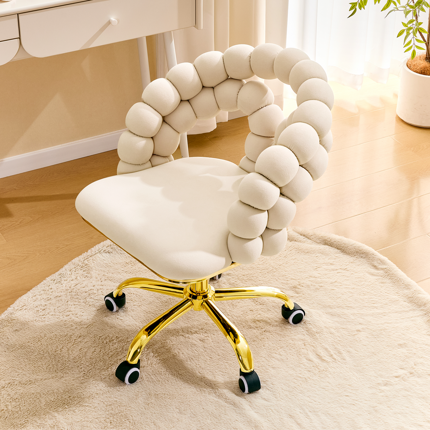 Modern Velvet Adjustable Swivel Desk Chair With Bubble Back,