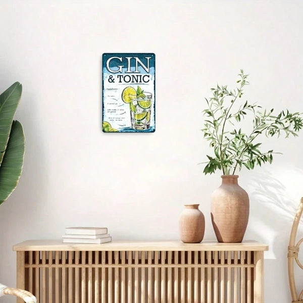 Vintage Metal Sign - Retro Gin Tonic Wall Art - 8x12in