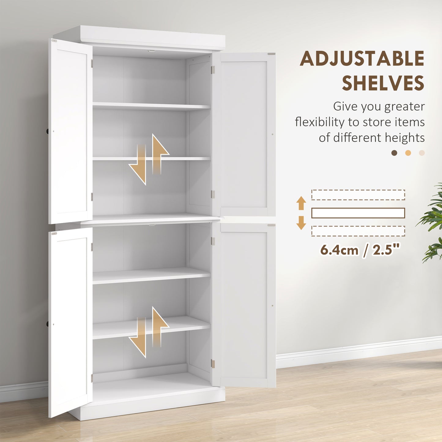 72" Freestanding Kitchen Pantry Storage Cabinet - White