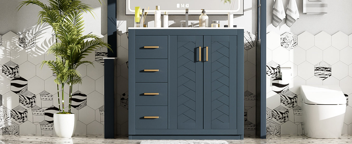 36-Inch Blue Bathroom Vanity with Ceramic Sink & Storage Cabinet