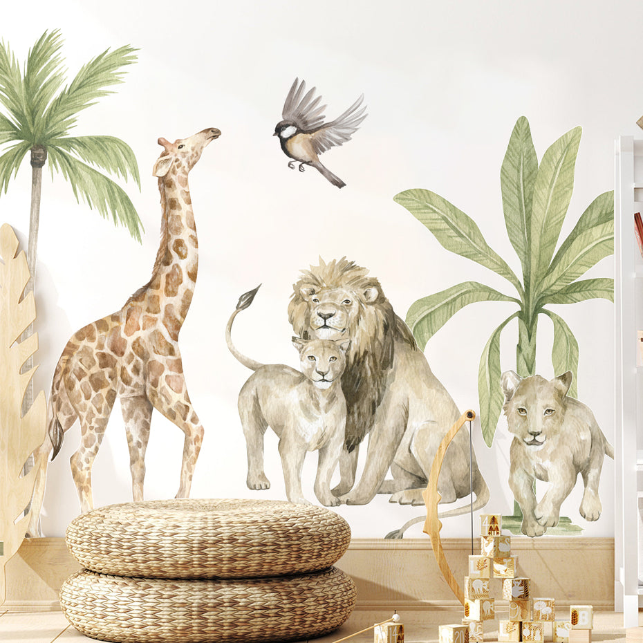 Boho African Animal Tropical Tree Wall Sticker for Kids & Living Room Decor