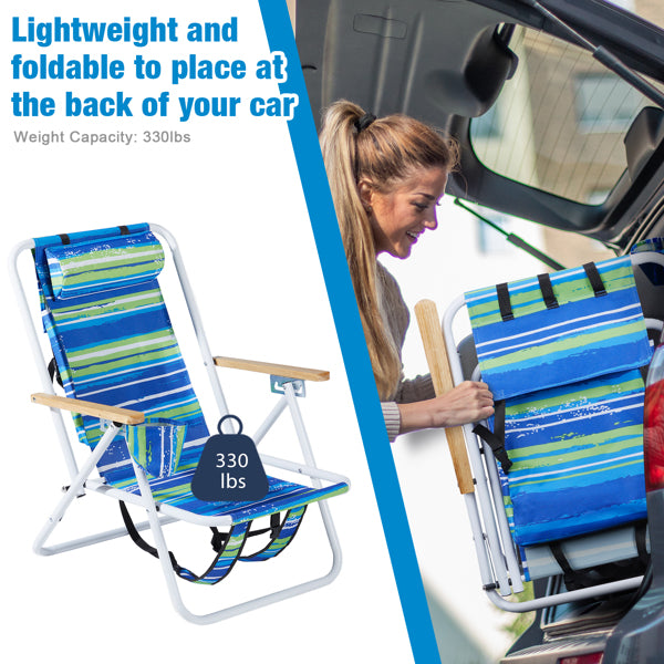 Folding Beach Chair Set of 2 - 4-Position Portable Camping Chairs with Headrest and Cup Holder
