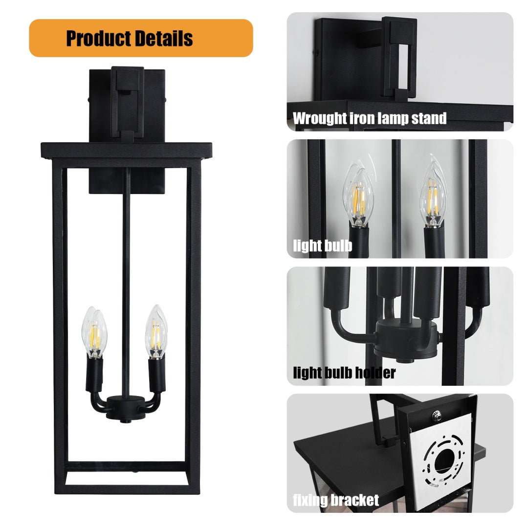 Modern Outdoor Wall Lantern - Black Metal Frame, Clear Glass