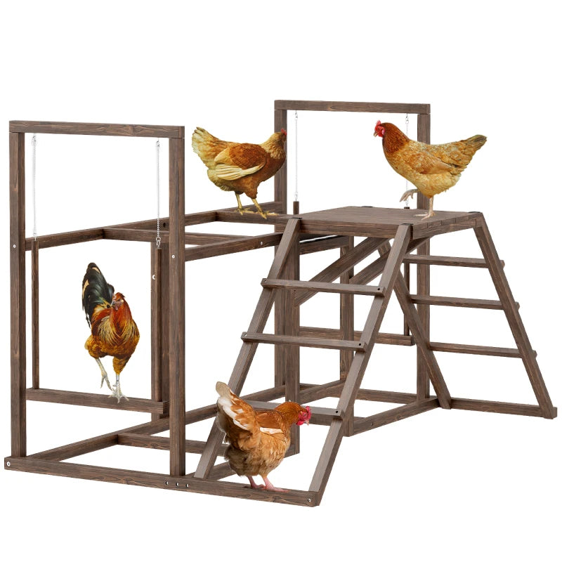 Chicken Play Set with Perches Swing Ladder and Platform for 3-4 Chickens - Coffee