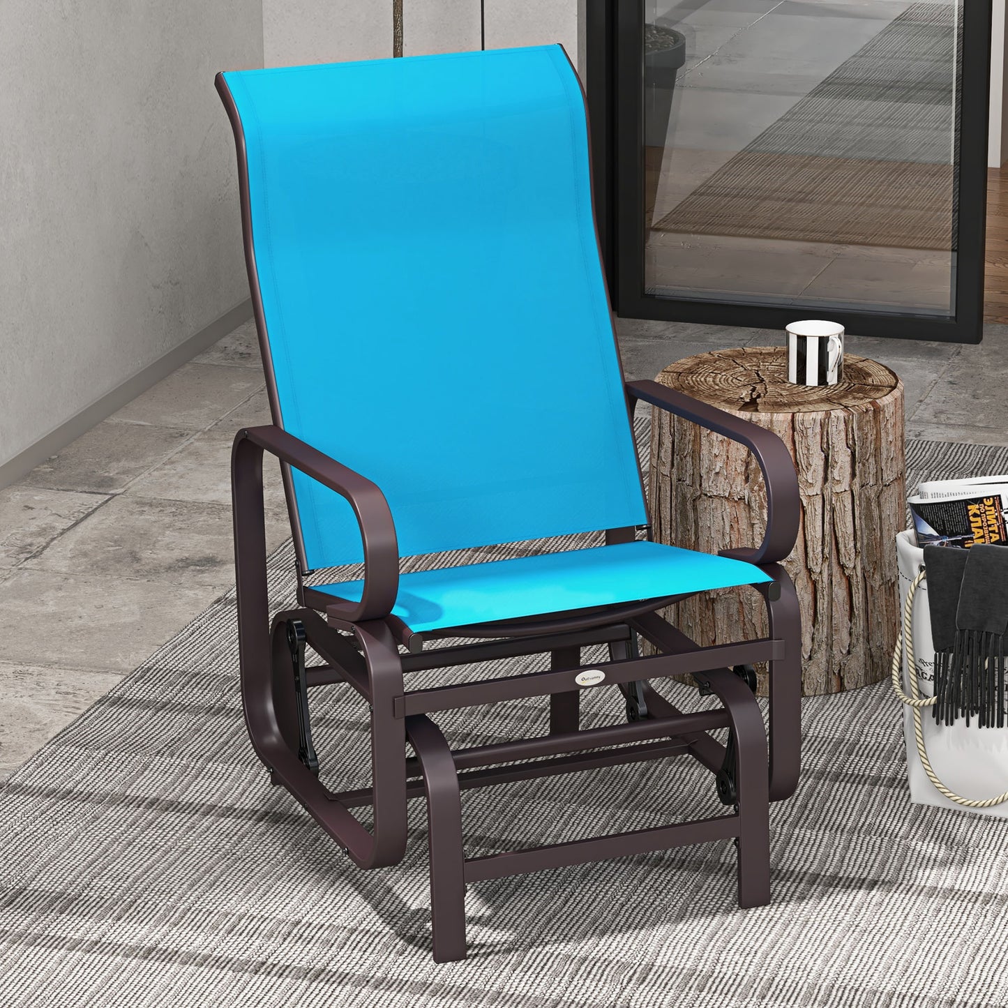 Gliding Lounger Chair - Lightweight Metal & Mesh Construction, Blue
