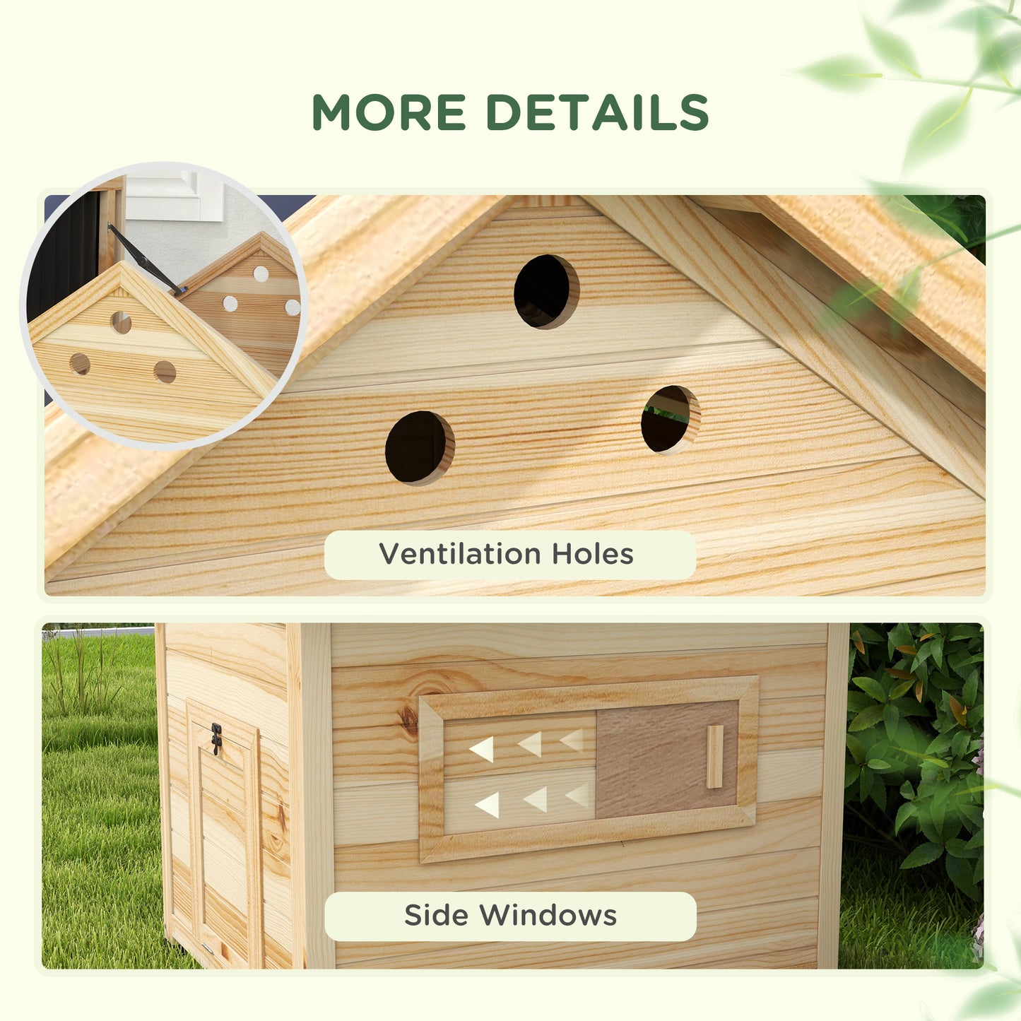 Wooden Duck Coop with Openable Roof and Double Doors - Natural Finish
