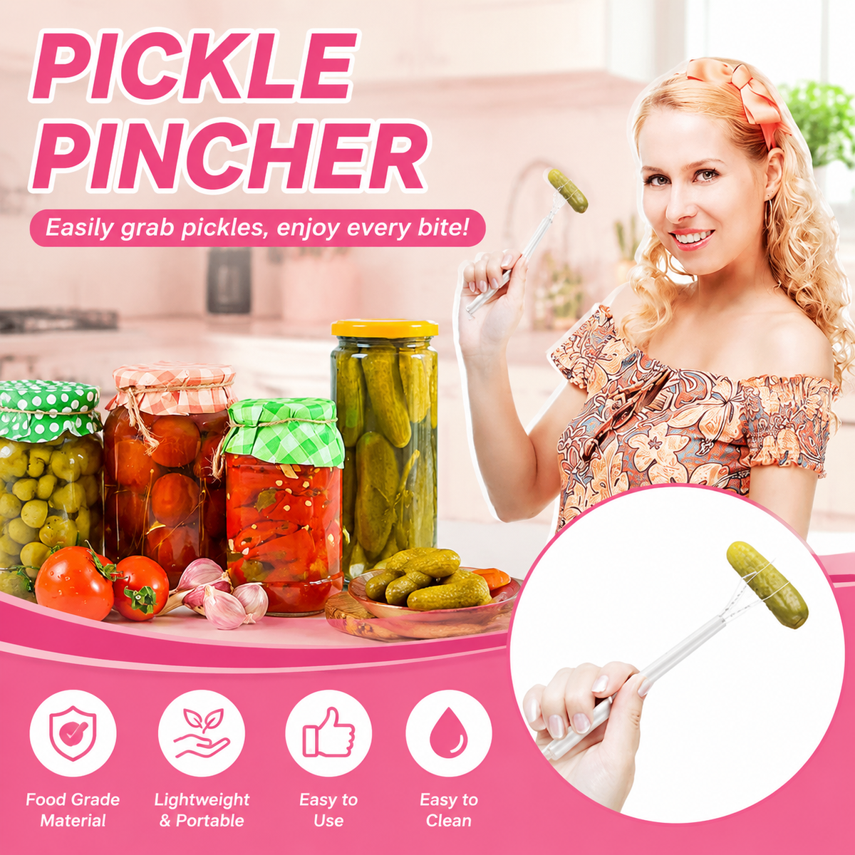 Stainless Steel Pickle and Food Picker - Multi-Functional Kitchen Tool