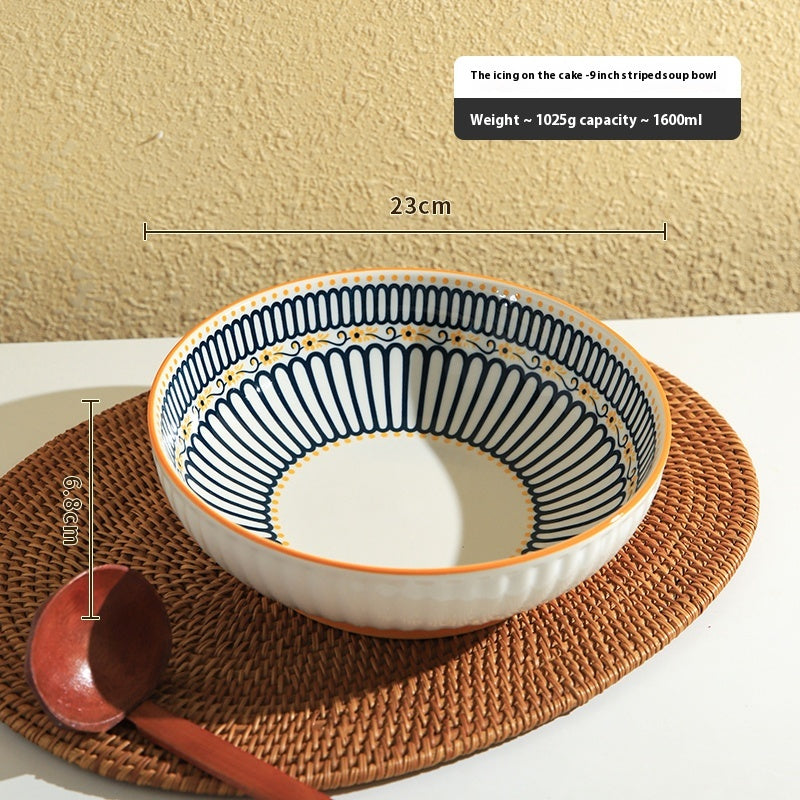 Ceramic Noodle Soup Bowl Set - Multiple Colors, 9-inch Porcelain Dinnerware