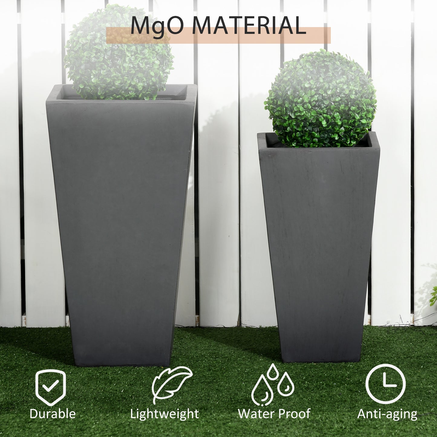 Outdoor Planting Pots Set of 2 Large Stackable Flower Planters with Drainage - Gray