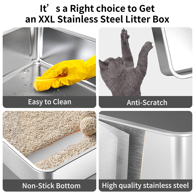 Stainless Steel Cat Litter Box Large No Cover Odor-Resistant Durable