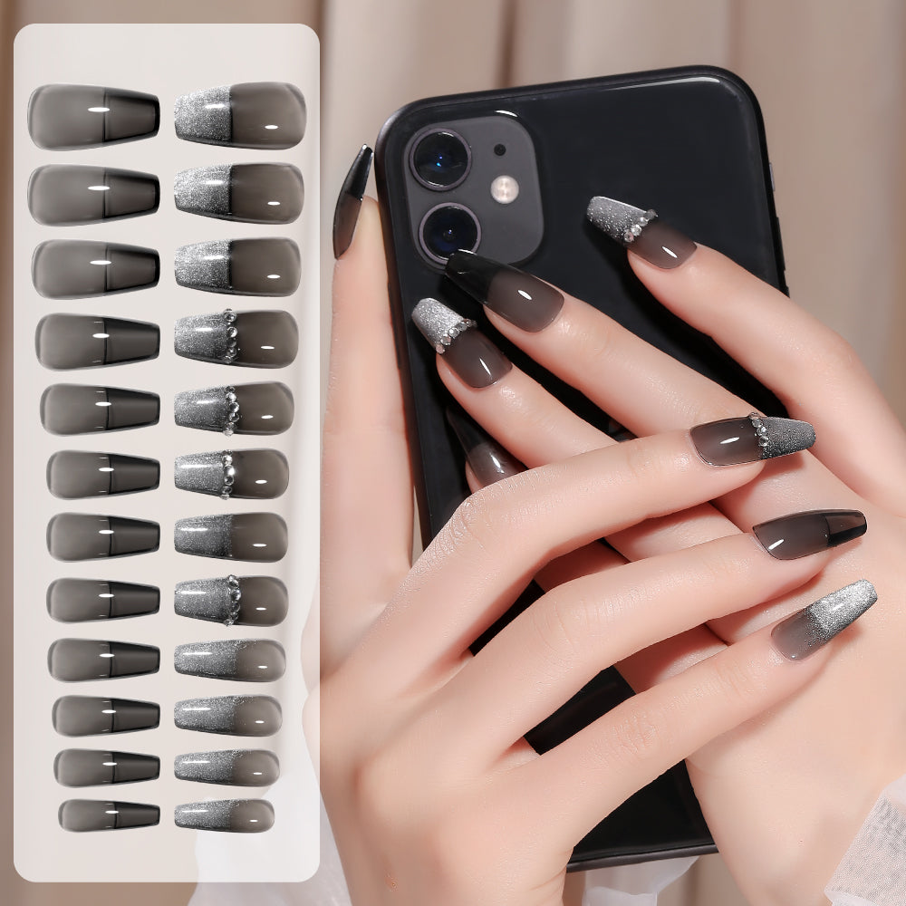 Nail Art Patches with Jelly Glue - Fake Nail Stickers for Manicure, 24 Pieces