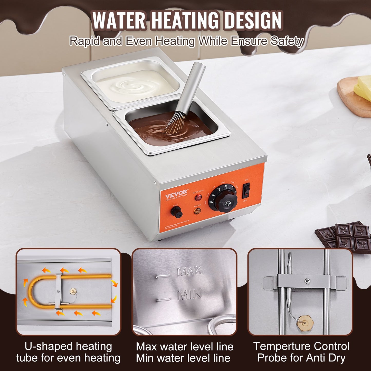 Chocolate Tempering Machine 9 Lb Capacity with Dual Tanks & Adjustable Temp Control