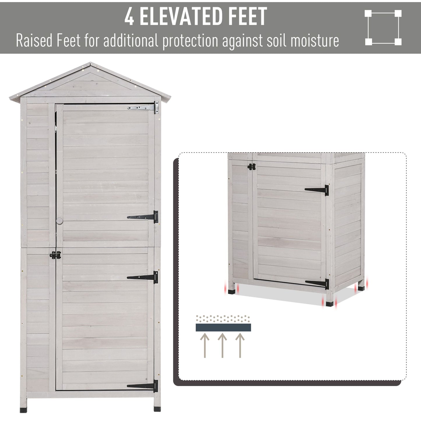 Wooden Garden Storage Cabinet 4-Tier Lockable Shed with Foot Pad Handle