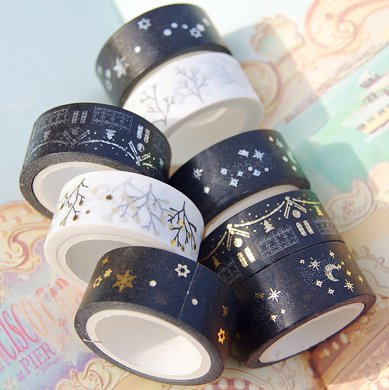 Christmas and New Year Paper Tape - Gold and Silver Decorative Wrapping Tape, 8 Rolls
