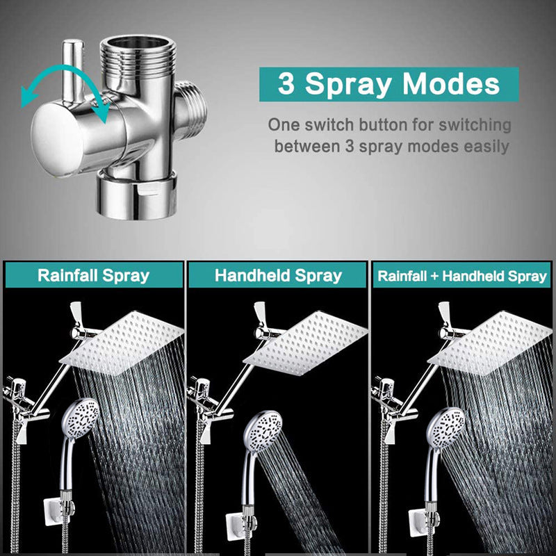 9-Function Handheld Shower Set with Stainless Steel Top Spray & Extension Rod