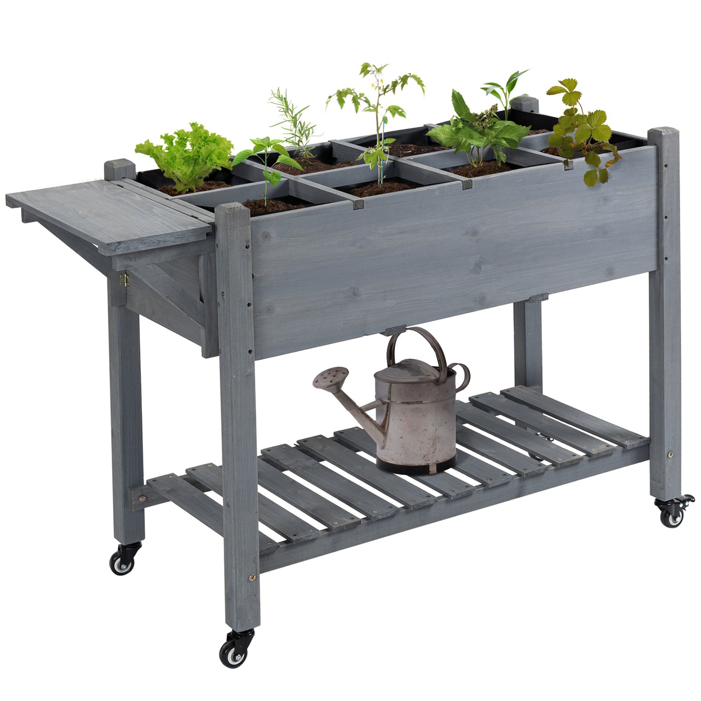 Raised Garden Bed Planter Box with Wheels & Storage Shelf - 1100x210x320mm