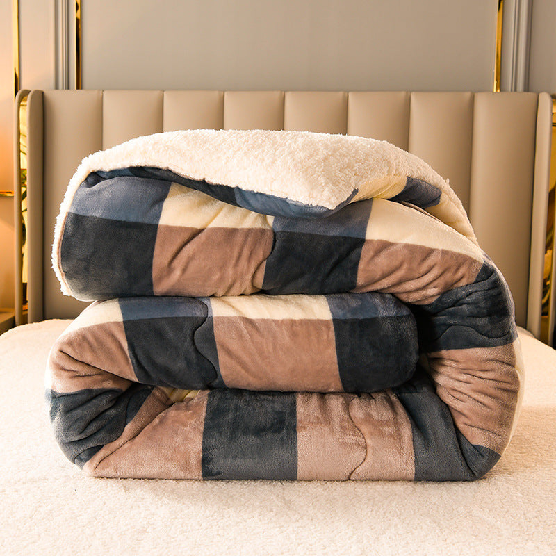 Winter Fleece Quilt Bedding Set - Thick Flannel Warm Comforter for Home