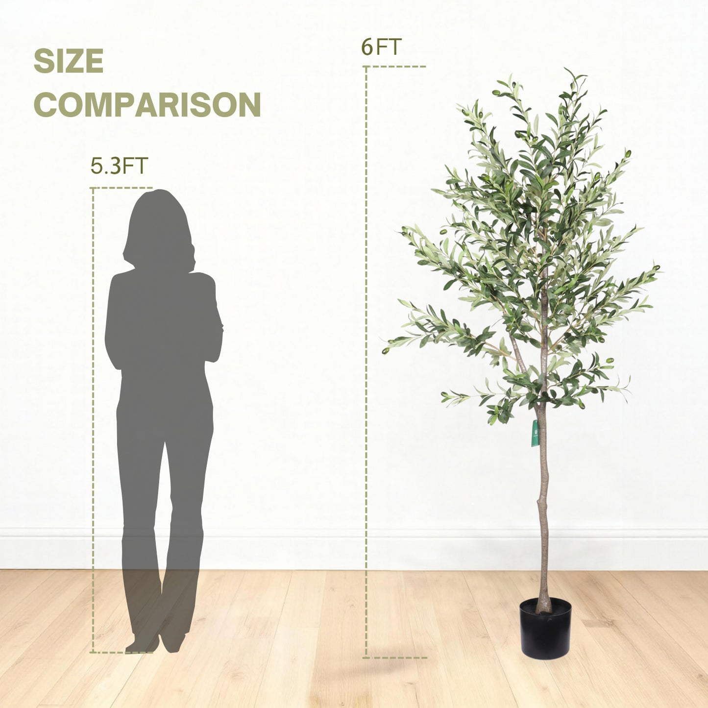 6FT Artificial Olive Tree in Black Pot - Green Leaves