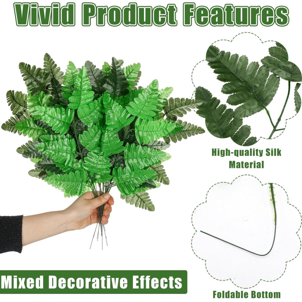 100 Pcs Artificial Fern Leaves Stems – Green Decorative Picks