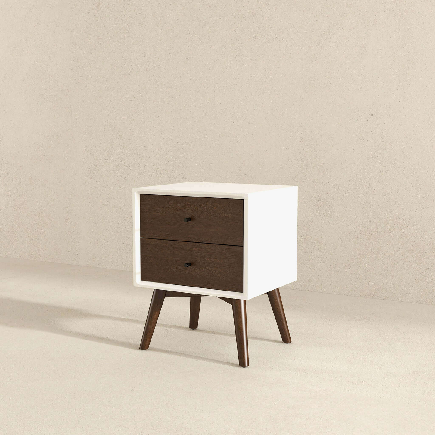 Caroline Mid Century Modern Style 2-Drawer White Night Stand Solid