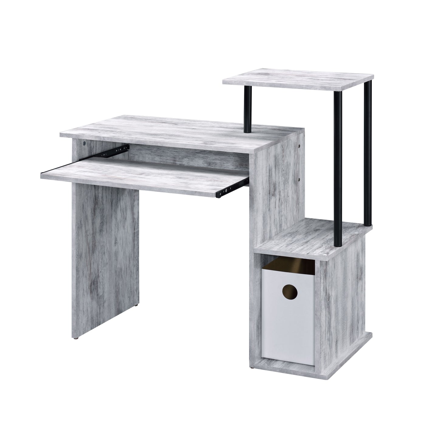 Antique White & Black Finish Computer Desk with Storage