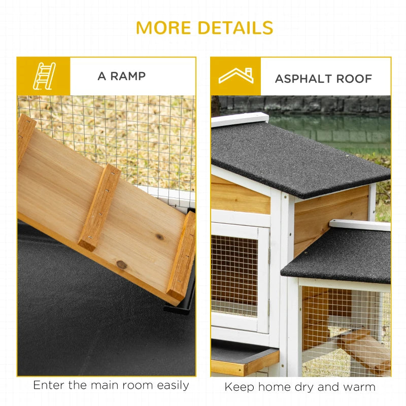 Wooden Pet Hutch with Double Run Boxes - Outdoor Bunny, Guinea Pig, Small Animal Cage, White
