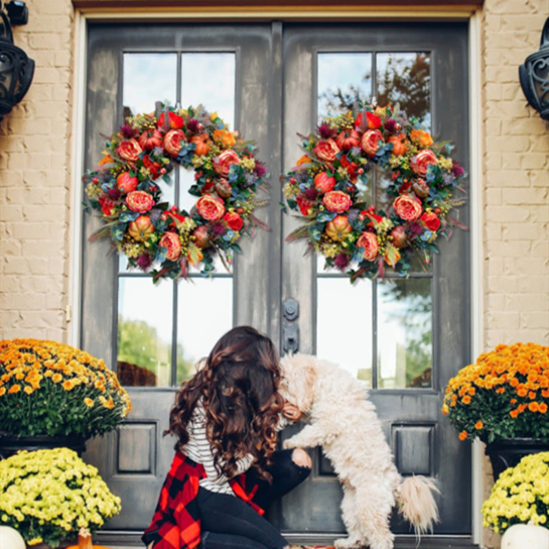 Autumn Peony Halloween Pumpkin Wreath Home Decor - 40x40cm & 30x30cm