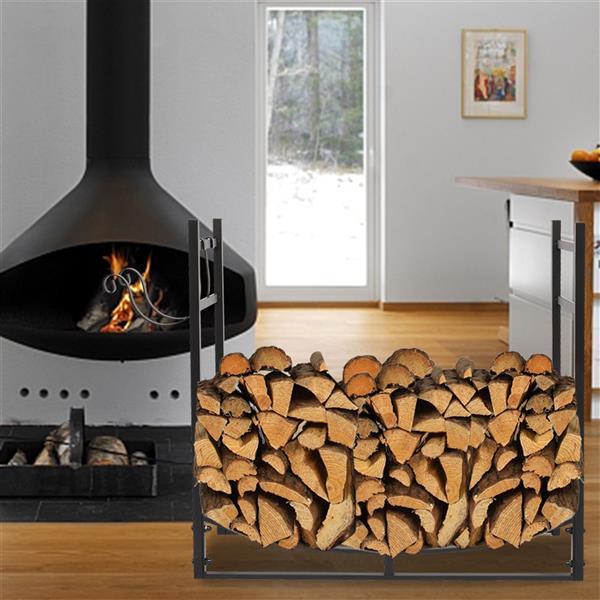 Heavy-Duty Firewood Stand with Shelving and Hooks - Weatherproof Steel Garden Tool