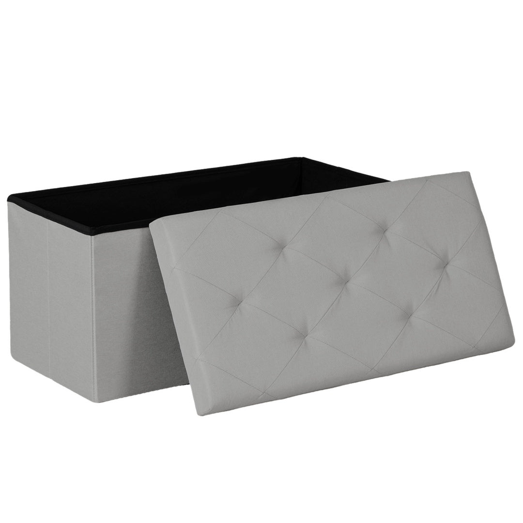 43-Inch Foldable Storage Bench - Grey PVC, 660 lbs Capacity