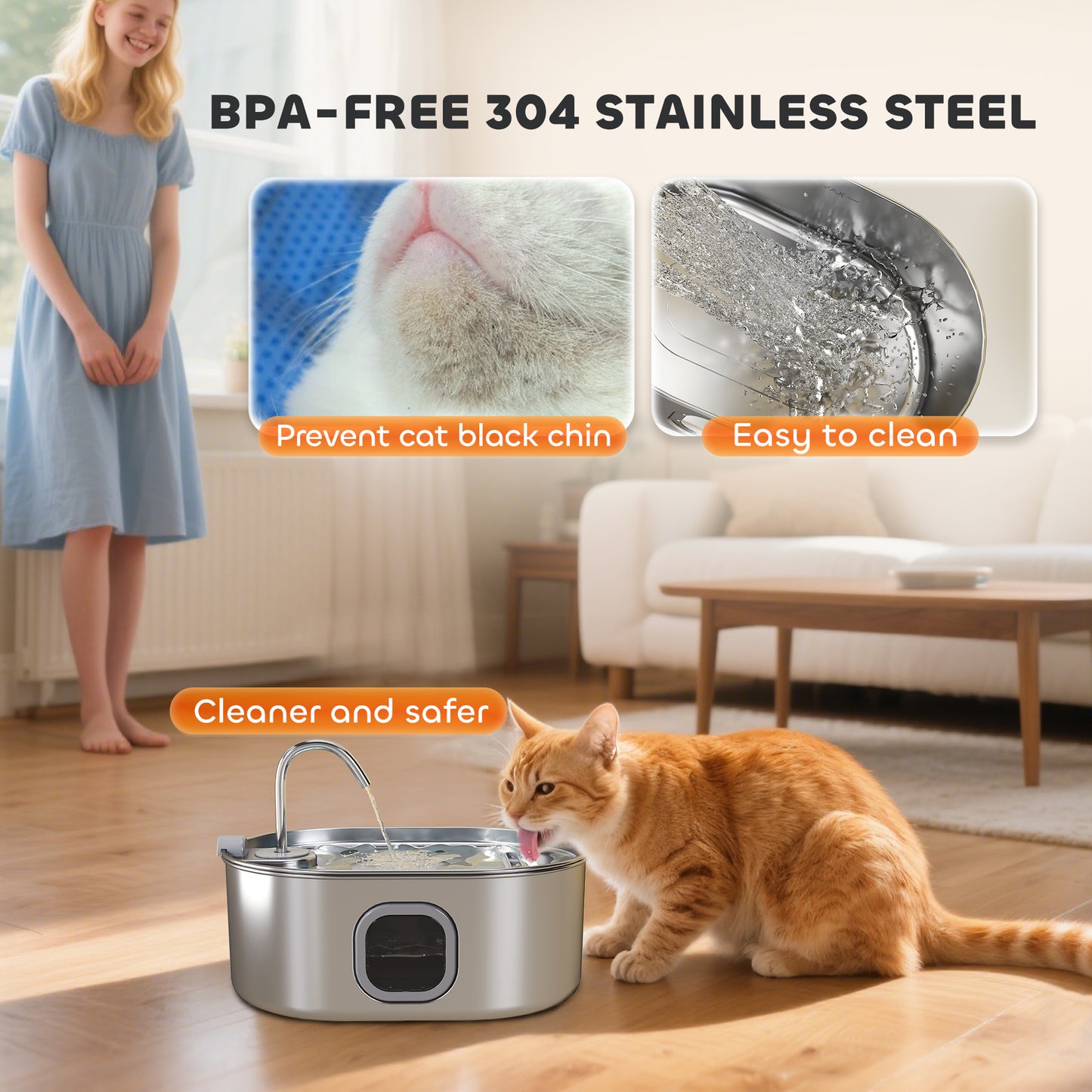 Stainless Steel Pet Water Fountain 7L with Filters Quiet Pump for Cats & Dogs