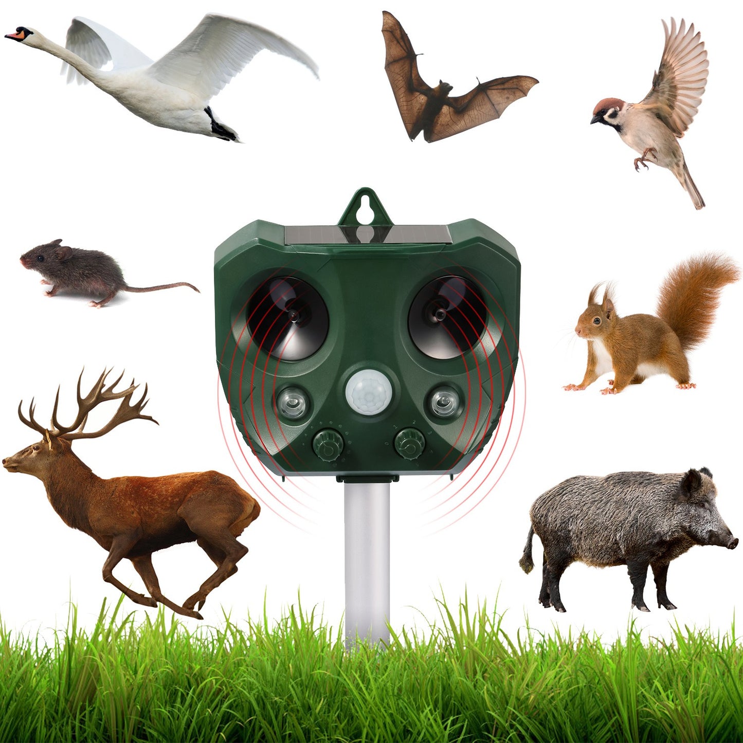 Solar Ultrasonic Animal Repeller with Motion Sensor & LED Lights for Garden Yard