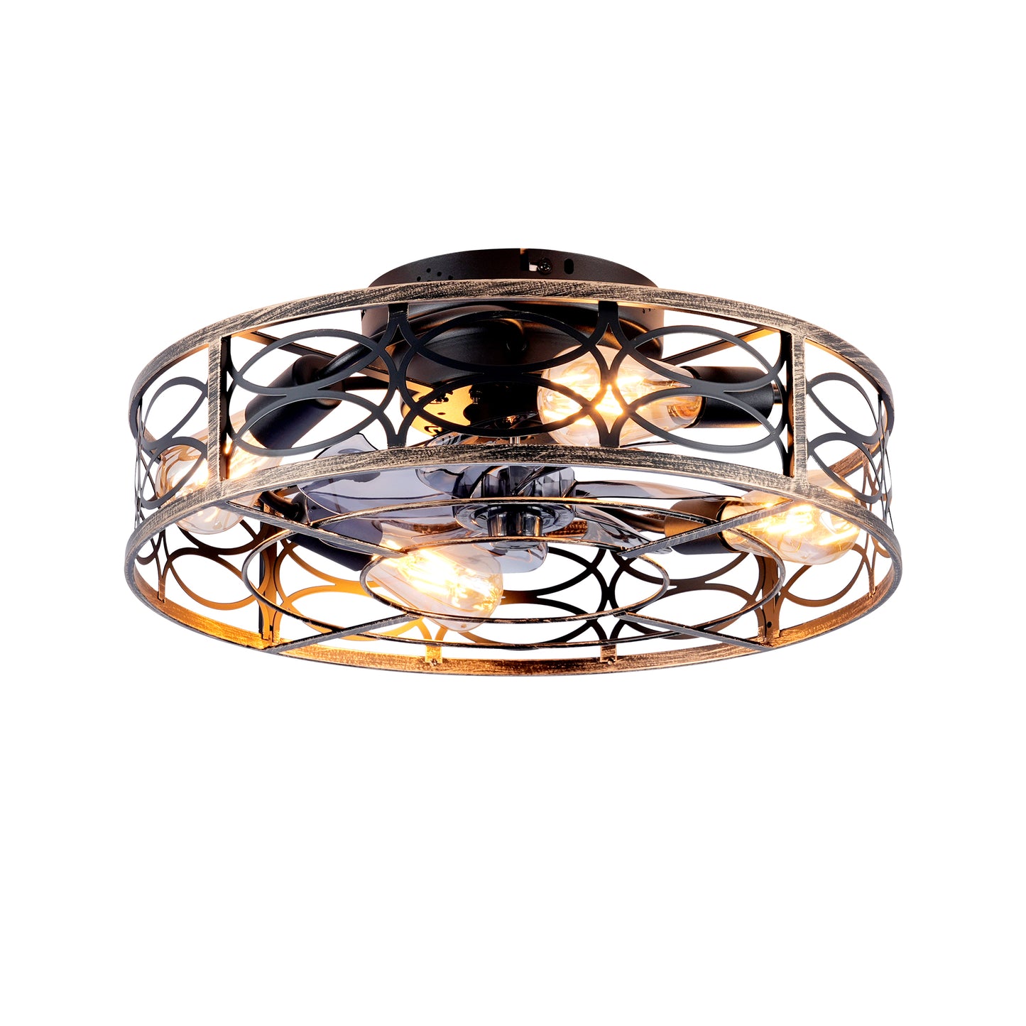 20" Low Profile Caged Ceiling Fan with Lights & Remote - Blush Gold Bronze