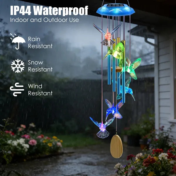 Solar Wind Chimes with Color-Changing LED Lights - Waterproof Decor