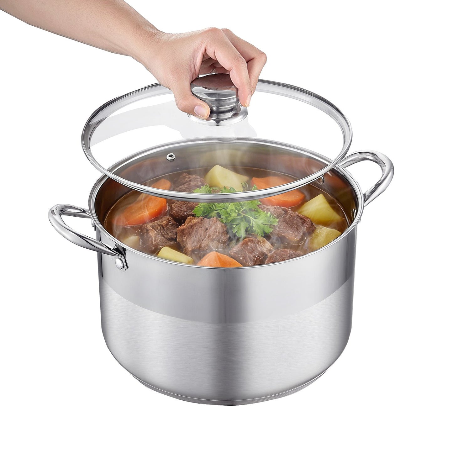 12-Quart Stainless Steel Stock Pot with Glass Lid for Soups & Stews