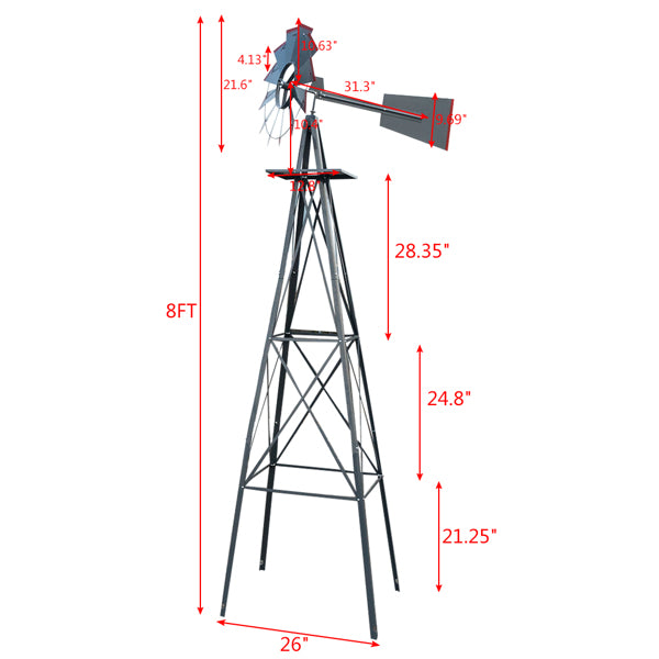 4-Pod Windmill Garden Decor - 8FT Tall Vane Wind Spinner with Steel Construction