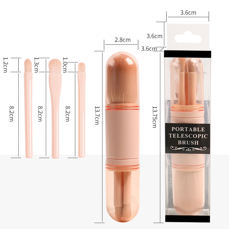 4-in-1 Portable Makeup Brush Set - Travel-Friendly Synthetic Face Brushes