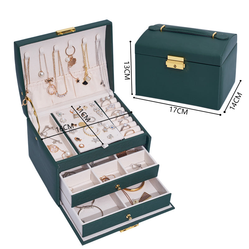 Three-Layer Jewelry Storage Box with Large Capacity - Travel & Home Organizer