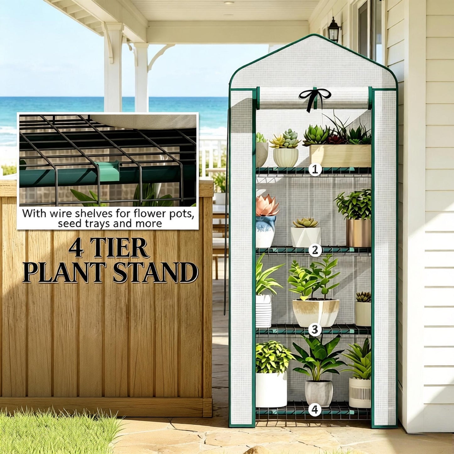 Portable Mini Greenhouse for Outdoor Gardening - Dark Green & White