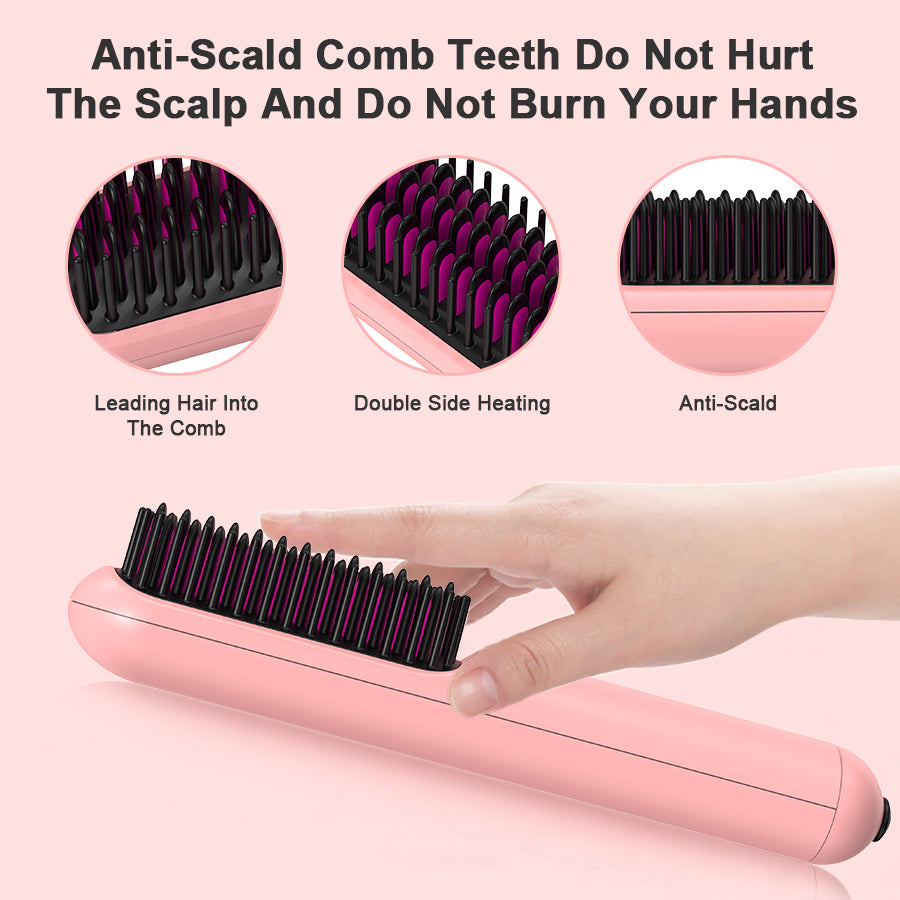 Portable Cordless Hair Straightener Brush - USB Rechargeable Ionic Comb