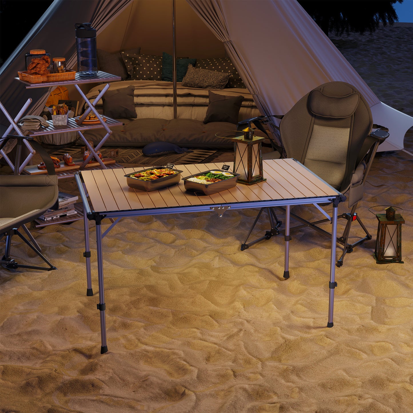 Adjustable Folding Camping Table - Portable Aluminum Picnic Table