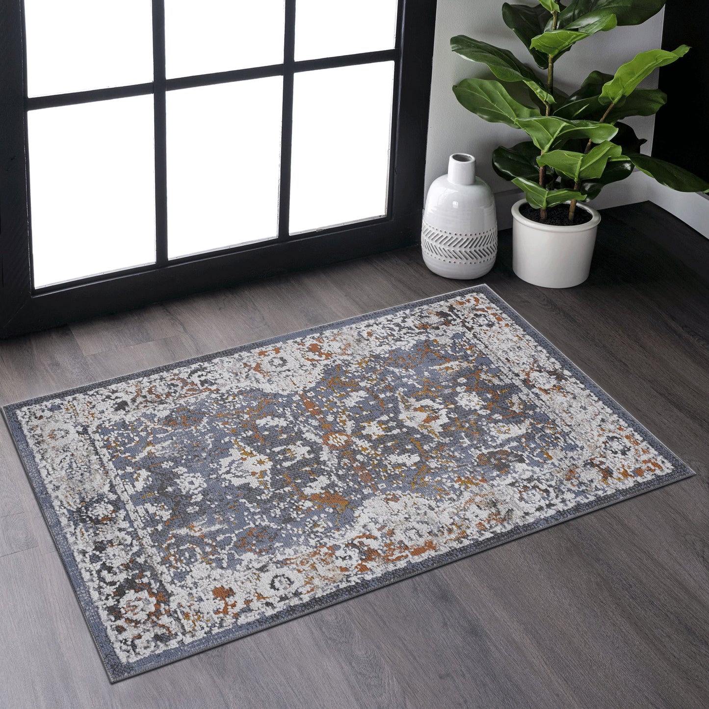 PAYAS 2X3 Blue Traditional Doormat Rug