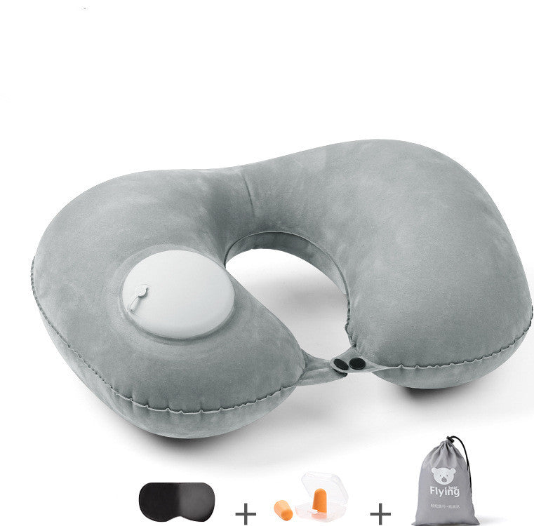 Portable Inflatable U-Shaped Travel Pillow with Self-Inflating Valve