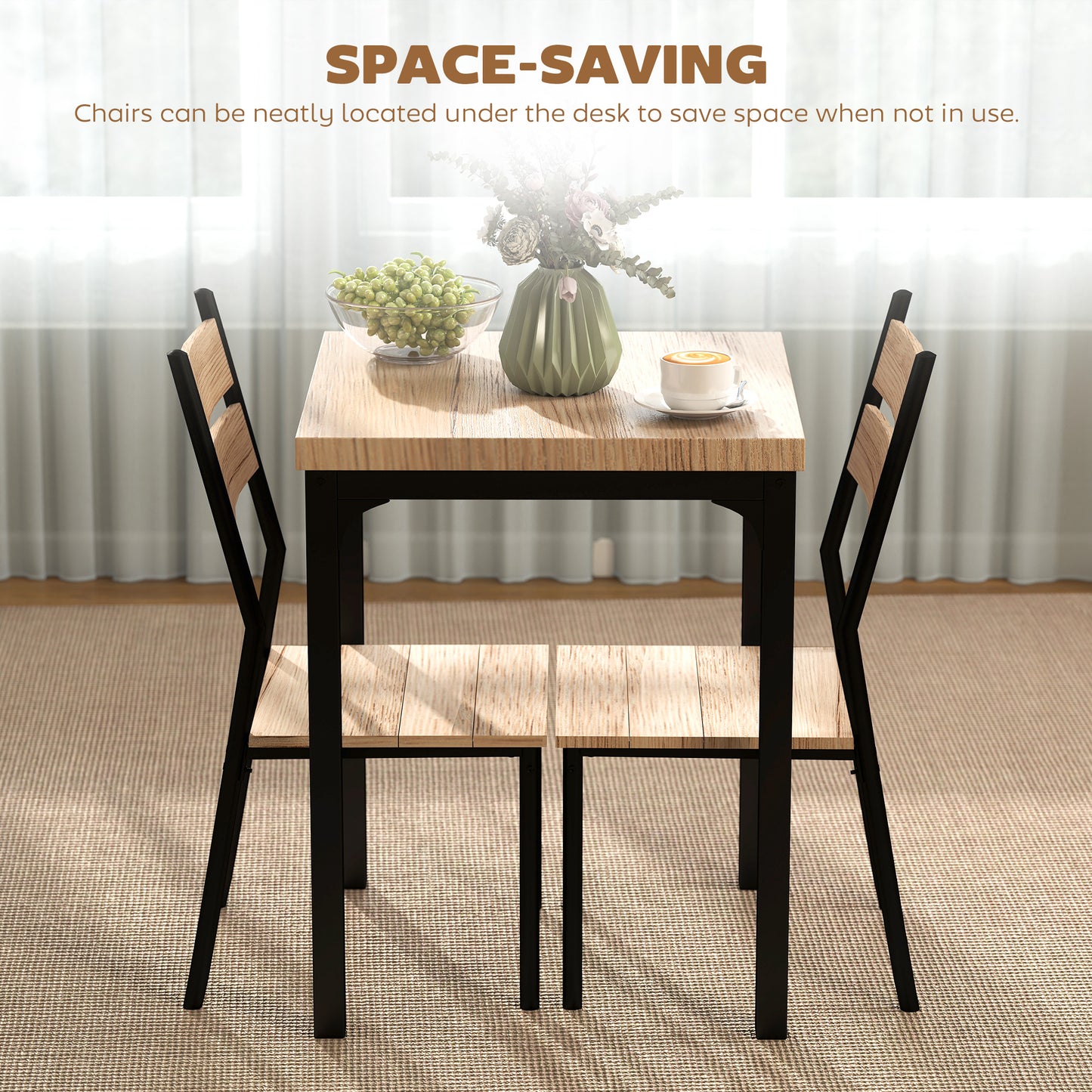 3-Piece Dining Table Set for 2 - Modern Kitchen Nook Furniture