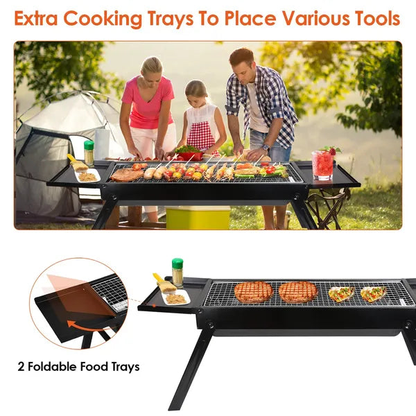 Portable Charcoal BBQ Grill with Stainless Steel Grate - Black