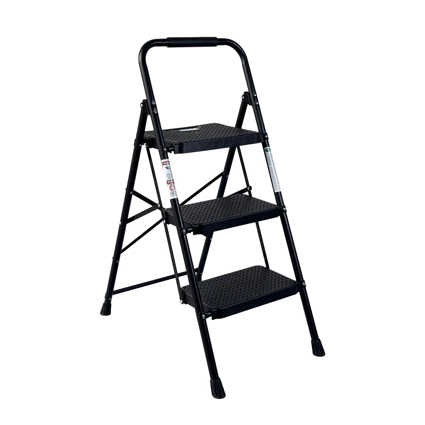 Folding Step Ladder with Anti-Slip Pedals - Portable Steel Stool, Black