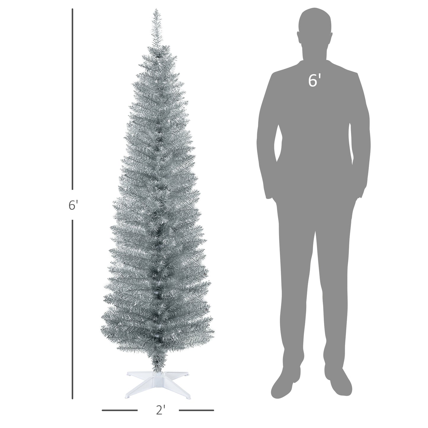 6ft Slim Artificial Christmas Tree with 390 Branch Tips - Silver